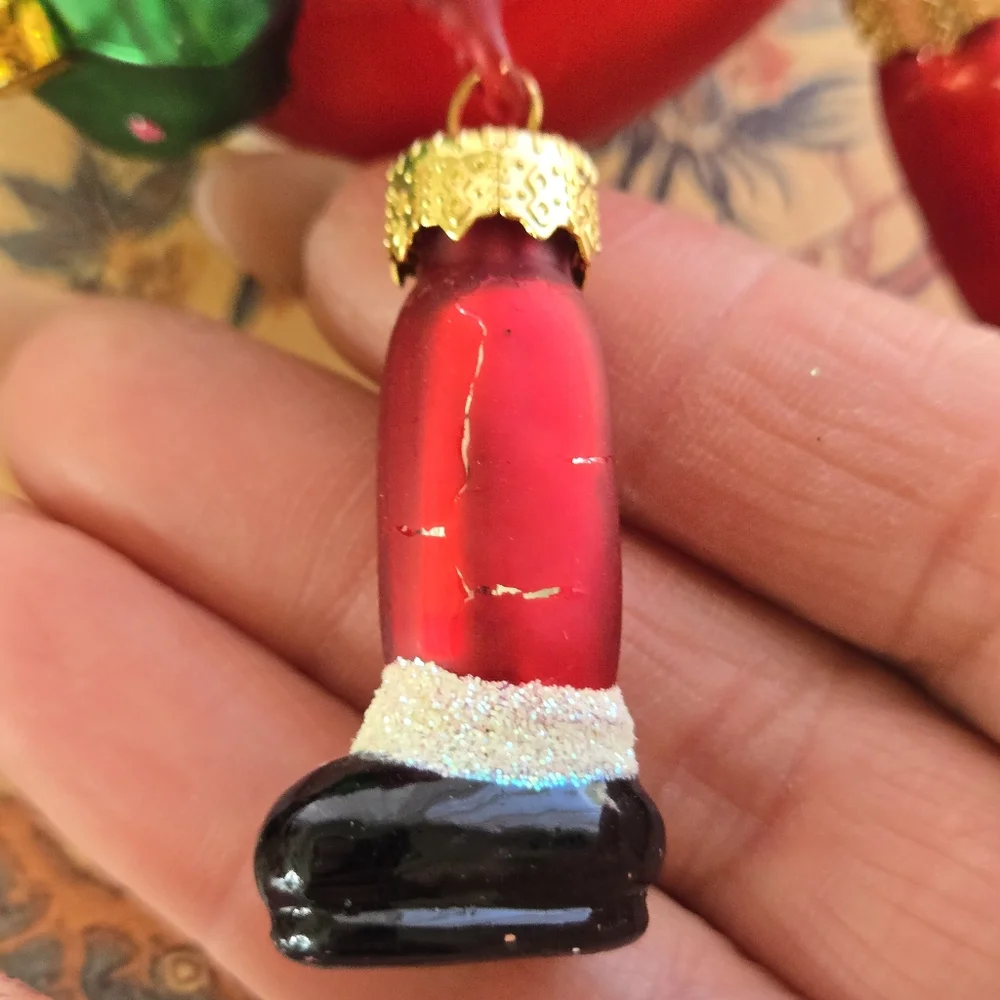 VTG Blown Glass Santa Hanging Ornament With Dangling Legs Toy Sack and Tree‎